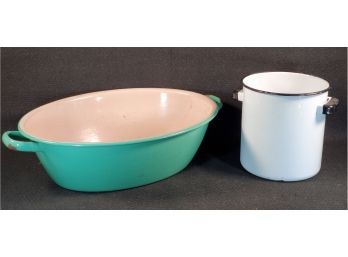 Vintage Green & White Enamelware - Oval Tub & Stock Pot