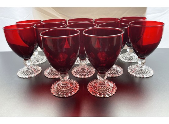 Cranberry Red Vintage Glassware Water/Wine Goblet Set Of 12