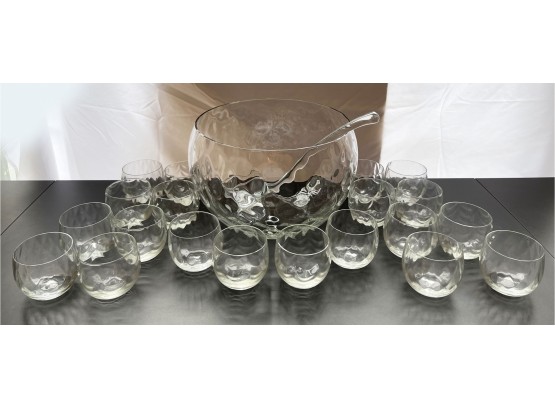 West Virginia Glass Hammered Style 22-Piece Punch Bowl With 20 Glasses