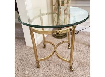 Glass Top Brass Bottom Oval Side Table (2 Of 2)
