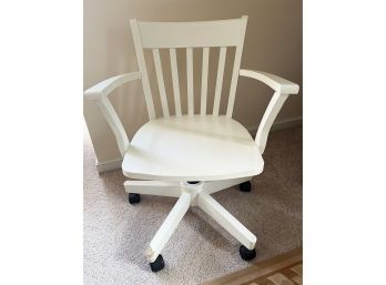 White Rolling Office Chair (note Chip On Base Of One Leg)