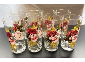 West Virginia Glass Rose Detail Tall Glassware Set Of 8