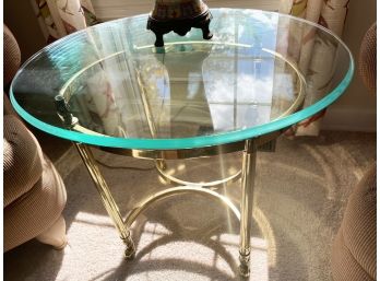 Glass Top Brass Bottom Oval Side Table (1 Of 2)