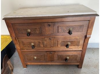 Late 19th C Eastlake Burlwood/Walnut Antique Dresser With Marble Slab (not Attached)