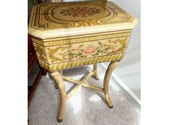 Vintage Sewing Storage Table With Floral Design