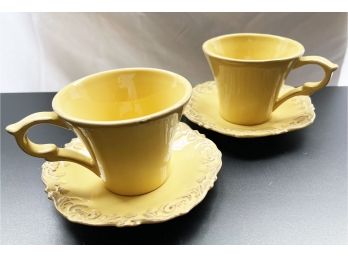 Pair Of Yellow Tea Cups And Saucers