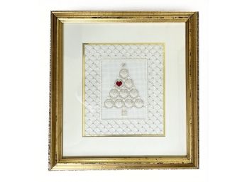 Embroidered Christmas Tree With Red Heart Matted And Framed