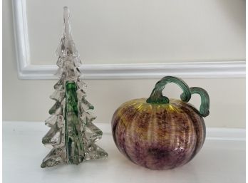 Seasonal Glass Decor (Christmas Tree And Pumpkin)