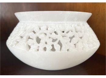 Carved Marble White Bowl (Same Marble As Taj Mahal)