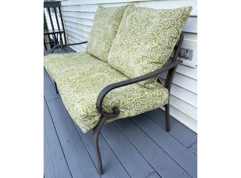 Patio Love Seat With Green Cushions
