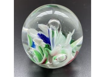Murano-Style Glass Paperweight Green Blue Accents