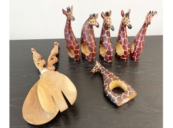 Giraffe Wooden Salad Utensils And Napkin Rings Made In Kenya