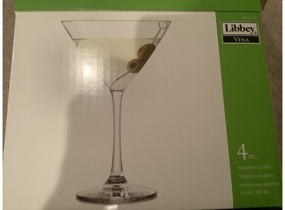 Set Of Four Martini Glasses By Libby With Box