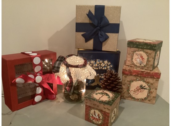 Christmas Decorative Boxes For That Extra Special Gift! Lighted Jar And Pinecone Included