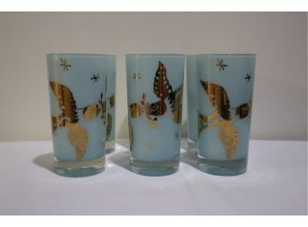 Vintage Blue Glasses With Gold Accents Birds (6)