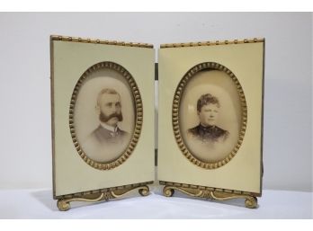 Vintage Photos And Frame Wood And Celluloid