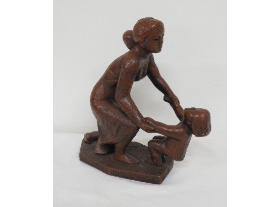 Heavy Almost Sewer Tile Like Pottery Mother And Child Statue From Grays Home Furnishings, Hudson New York