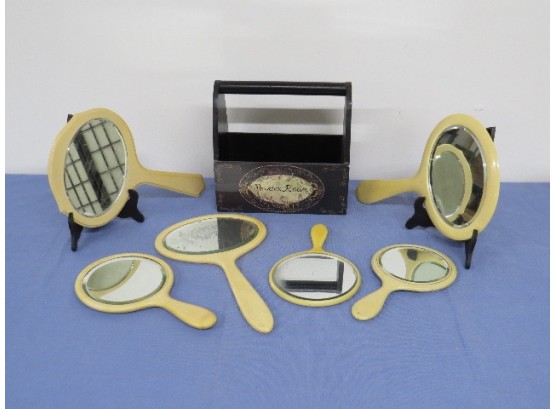 Mirror, Mirror In Your Hand, Are You The Fairest In The Land?  Art Deco Lot Of Celluloid Mirrors & Tray