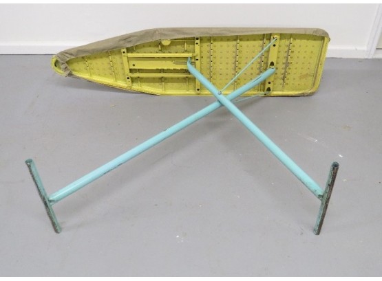 Original Mid-Century Ironing Board - All Steel - Banana Yellow Top With Turquoise/Teal Base - Very Sturdy