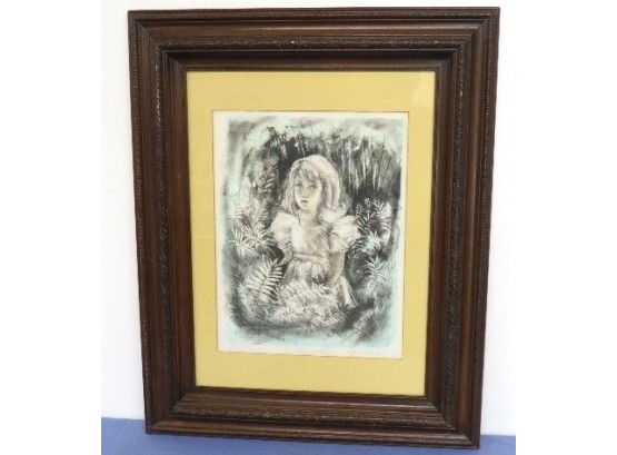 Listed Artist Joan Purcell Lithography Of Young Girl Titled - Quiet Contemplation - Signed, Nicely Framed