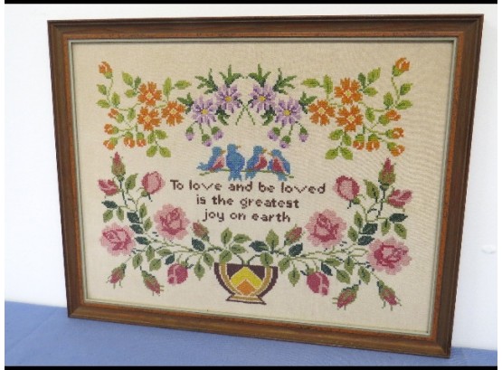 Nicely Framed Mid-Century Country Sampler - To Love & Be Loved Is The Greatest Joy On Earth