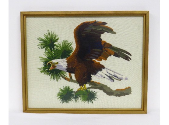 Hand Crafted And  Framed Crewel American Bald Eagle Picture