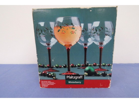 Set Of 4 Pfaltzgraff  Winterberry Etched And Painted Wine Goblets - Appear Never Used
