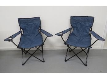 Pair Of Folding Blue Canvas Chairs With Storage Bags