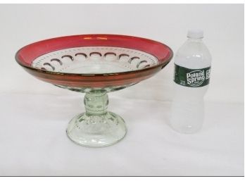 Ruby Flashed Raised Depression Or Mid-century Style Compote
