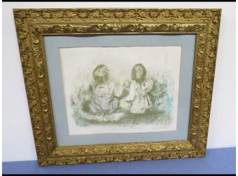 Listed Artist Joan Purcell Lithography Of Two Children Titled - Grover & Playmate - Signed, Numbered 36/200