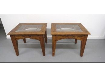 Pair Of Glass Topped  Side/end Tables