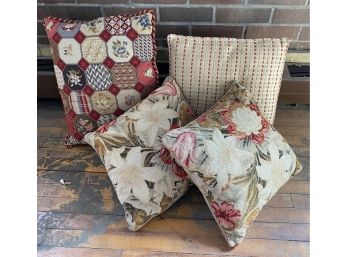 Three Needlepoint Pillows And One Fabric