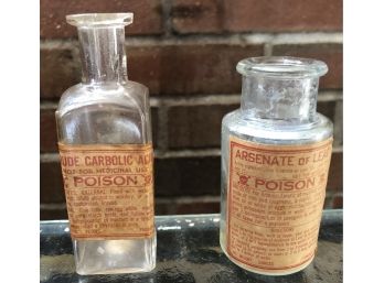 Two Small Vintage Poison Bottles