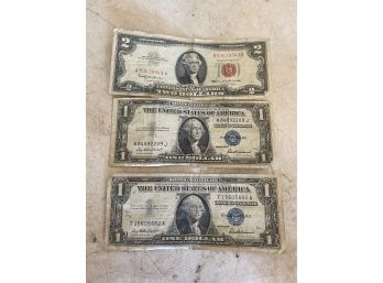 $2 Bill With Pair Of Silver Certificates