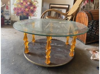 Mid Century Orange Lucite Glass Top Coffee Table