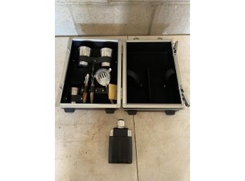 Metal Flask With Barware Case