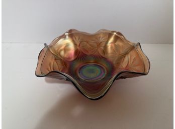 Vintage Ruffled Carnival Glass Bowl