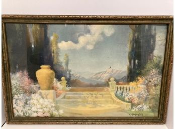 Antique Robert Atkinson Fox 'Dreamland' Terrace Garden  Print From The 1920's