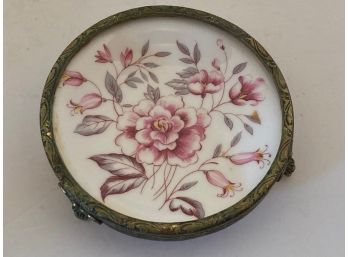 Vintage Aynsley Floral Porcelain And Brass Footed Nut/candy Dish