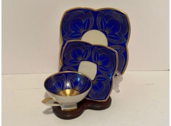 Vintage Alka Bavaria Cobalt Blue Cup And Square Saucer And Side Plate