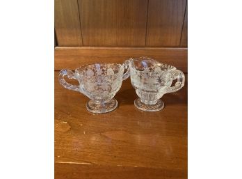 Early American Glass Mini Footed Creamer And Open Sugar