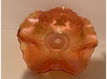 Vintage Northwood Blossoms And Palms Ruffled Carnival Glass Bowl - Appears To Have A Manufacturing Flaw