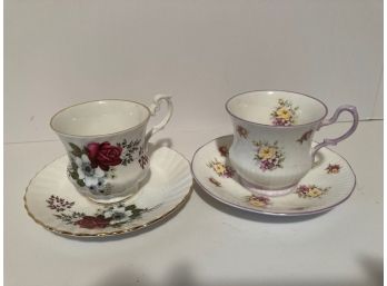 Vintage Pair Of Royal Dover English Bone China Teacups And Saucers
