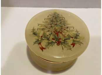 Vintage Italian Alabaster Christmas Motif Hinged Dresser Jar