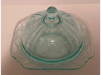 Vintage Indiana Glass Aqua Blue Madrid Square Covered Butter Dish - 7 Inches