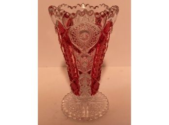 Vintage Flashed Cranberry Glass Footed Vase