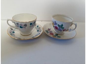 Vintage Pair Of Royal Vale English Bone China Teacups And Saucers