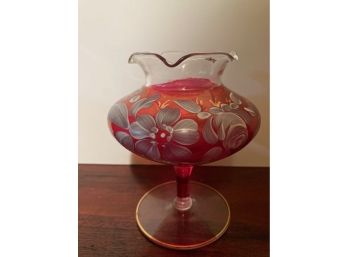 Vintage Cranberry Glass Footed Candle Holder