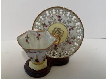 Vintage Royal Sealey Japanese Lustre Footed Teacup And Saucer