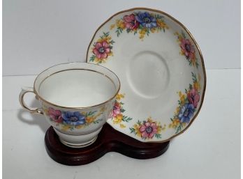 Vintage White Colclough Bone China Teacup And Saucer Multicolor Floral Decoration